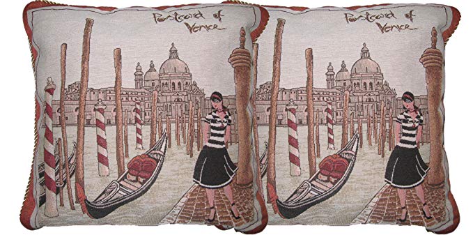 DaDa Bedding DP-G14420 Postcard of Venice Woven Decorative Pillows, 18 by 18-Inch, Set of 2